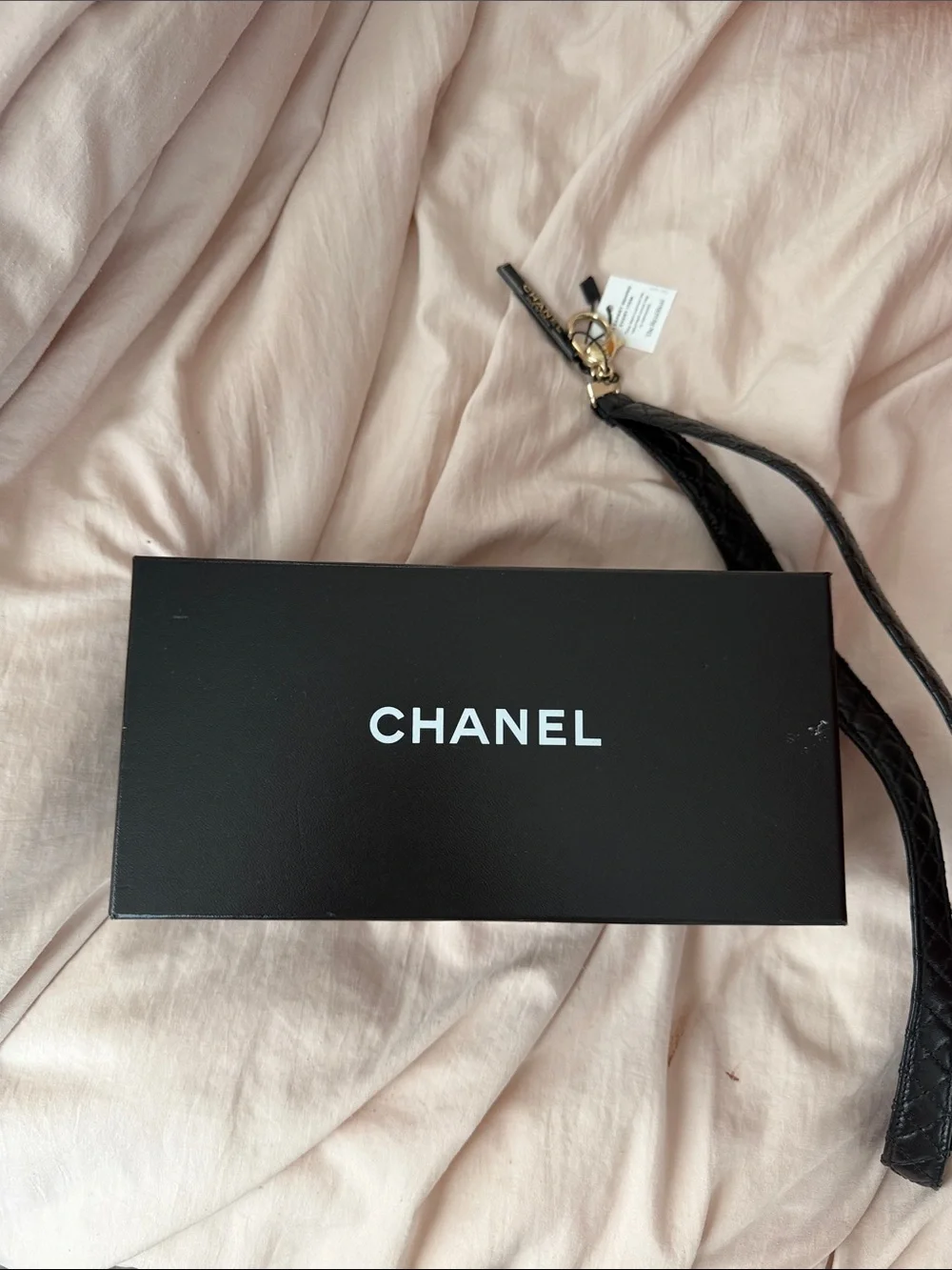 CHANEL Black Quilted Leather Key Strap with Gold Hardware